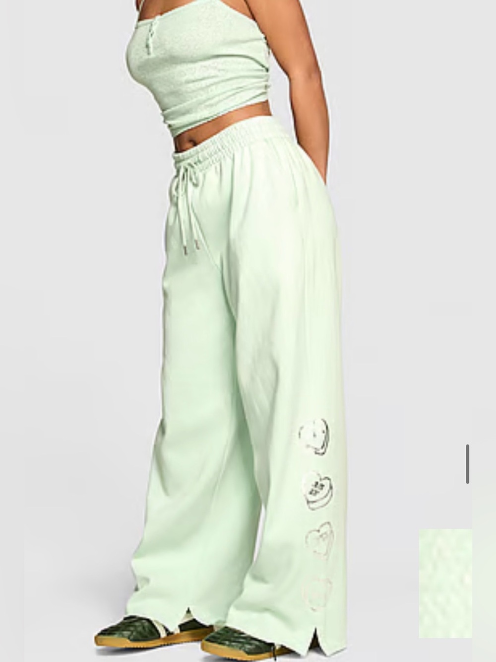 Victorias Secret Pink Campus Fleece Wide-Leg Split-Hem Sweatpants Mint
